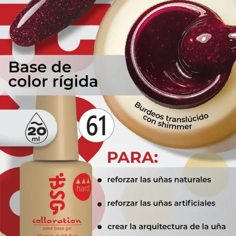 BSG Color Base Hard  61 Ruby Spark – Rojo Rubí con Destellos, 20 ml