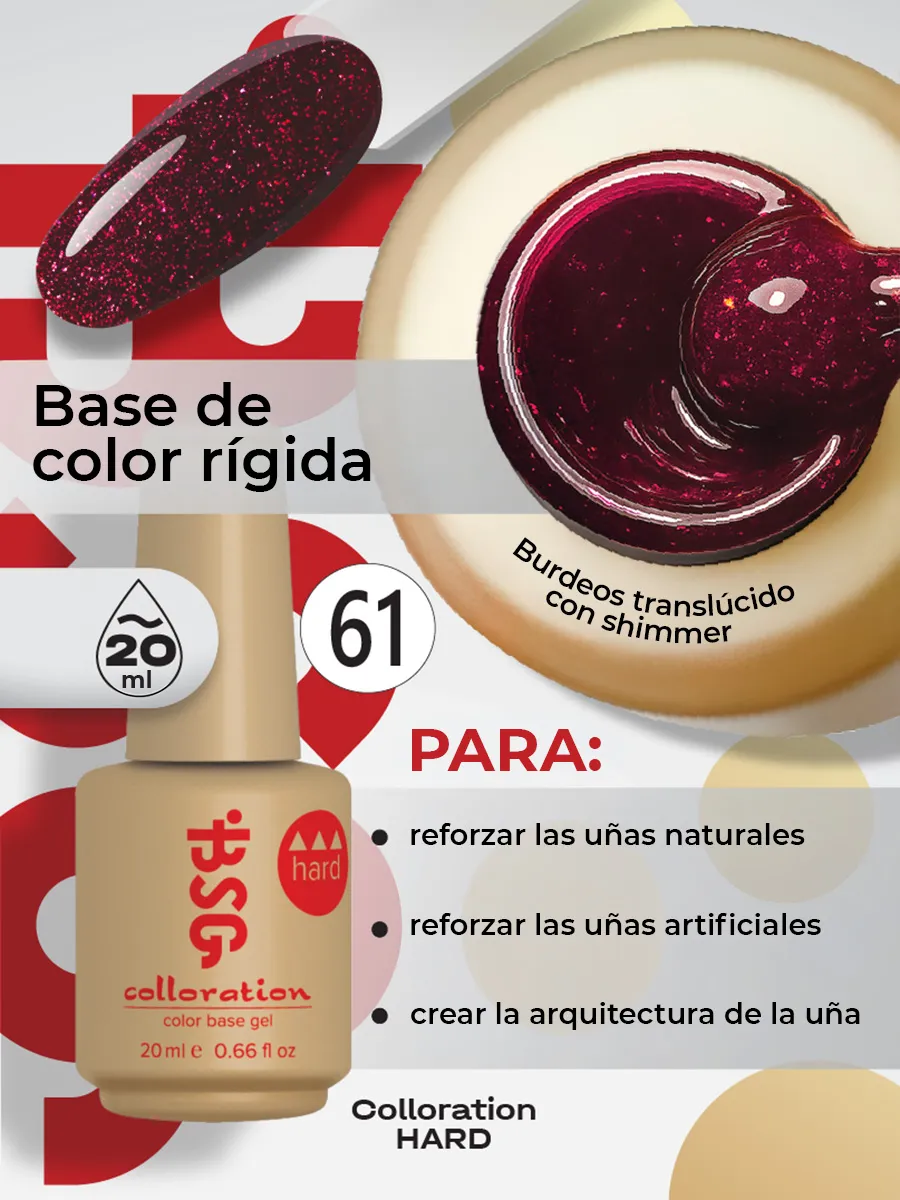 BSG Color Base Hard  61 Ruby Spark – Rojo Rubí con Destellos, 20 ml