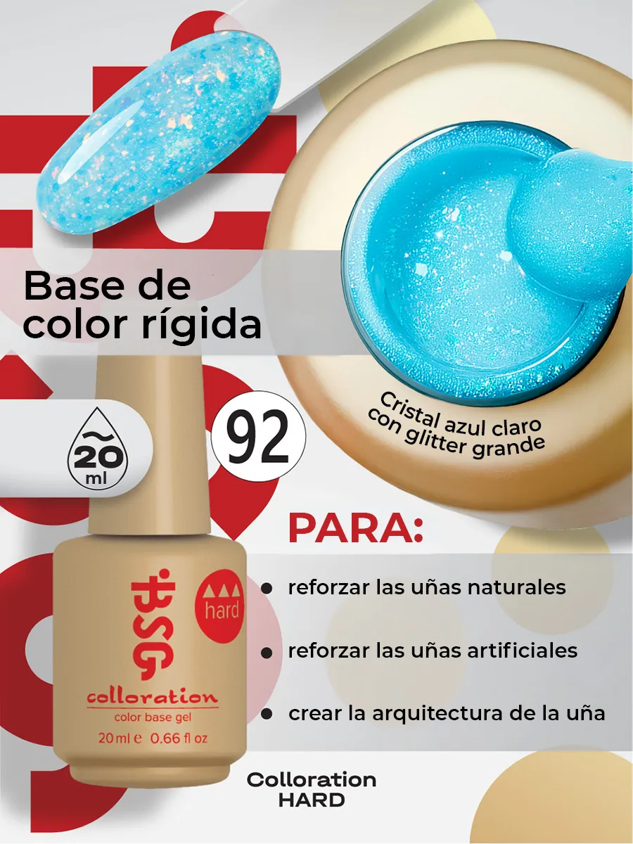 BSG Color Base Hard 92 Aqua Confetti – Azul Agua con Confeti, 20 ml
