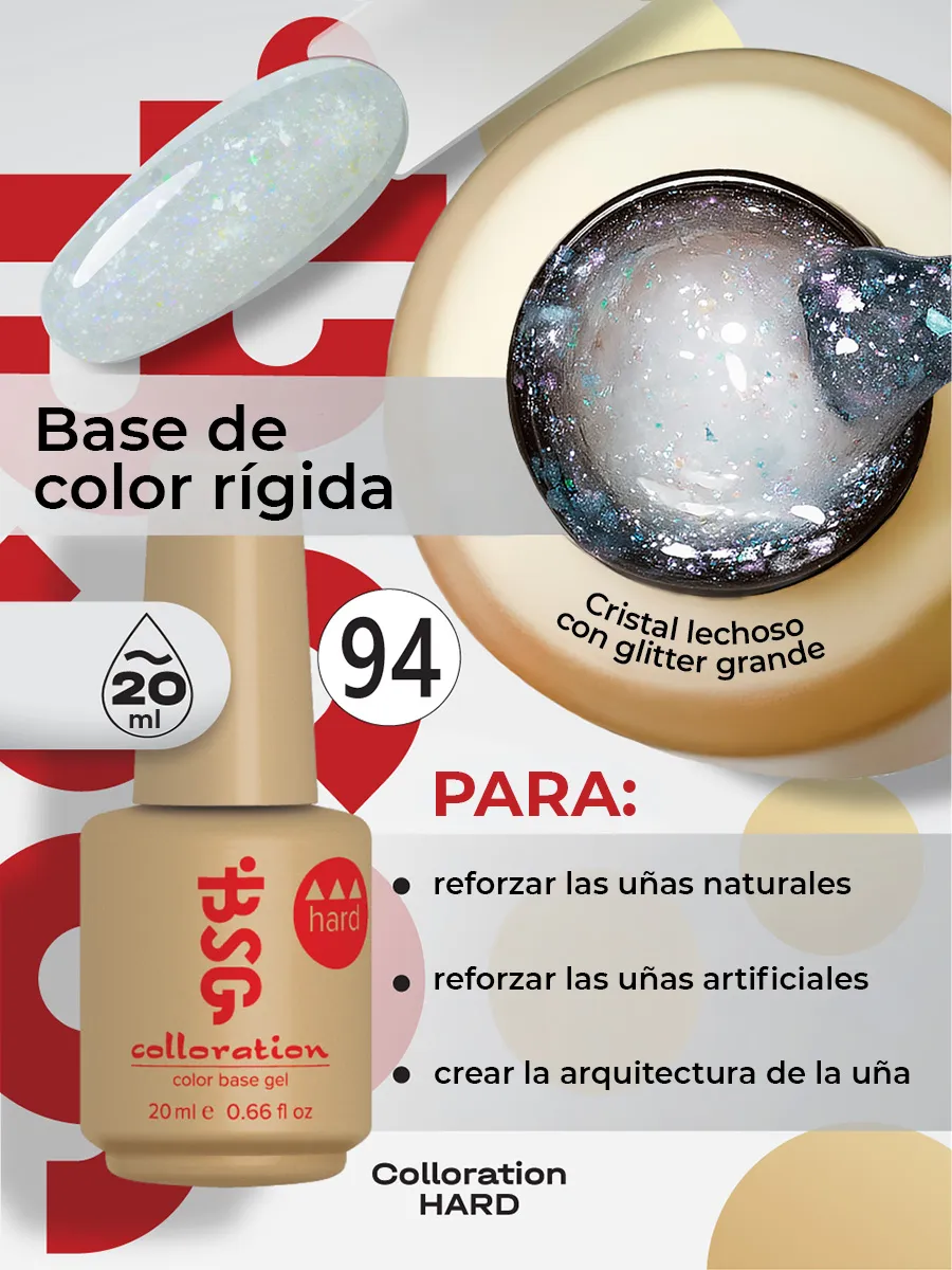 BSG Color Base Hard 94 Arctic Confetti – Blanco Ártico con Confeti, 20 ml