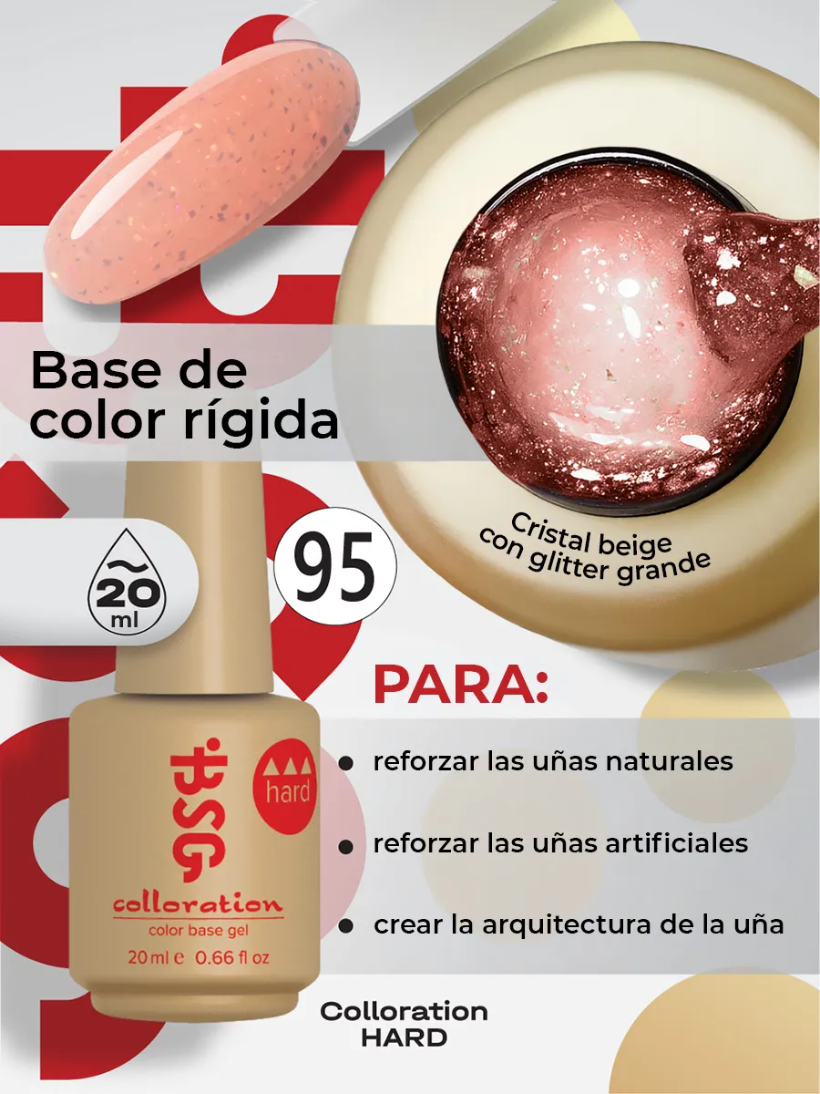 BSG Color Base Hard 95 Rose Gold Confetti – Oro Rosa con Confeti, 20 ml