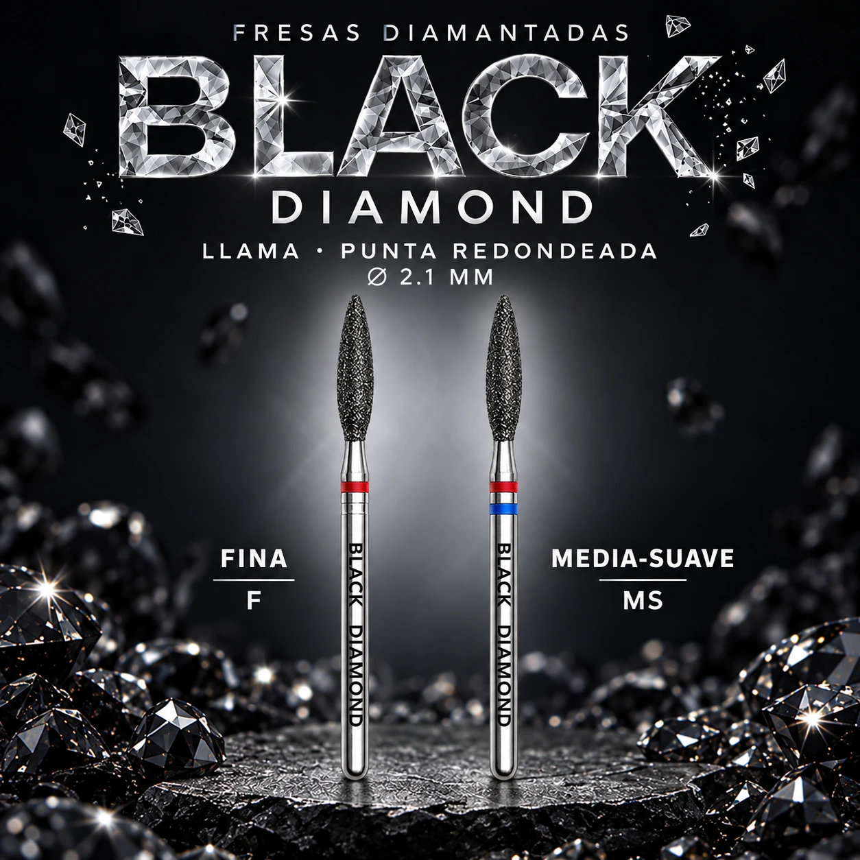 Magic Bits BLACK DIAMOND Fresa de Diamante Llama con Punta Redondeada 2,1 mm