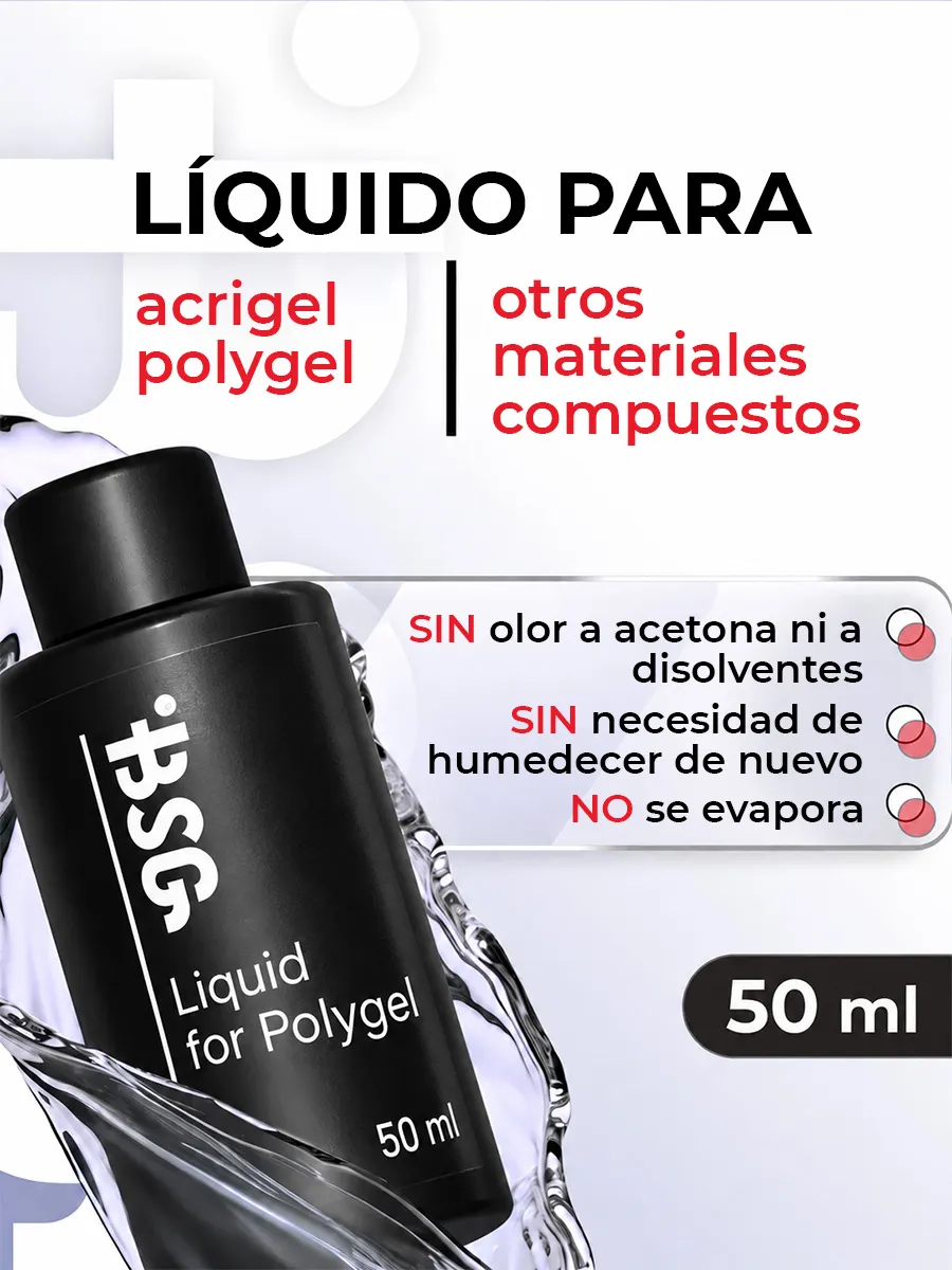 BSG Polygel Liquid – Líquido para Polygel, Acrygel y Geles de Construcción, 50 ml